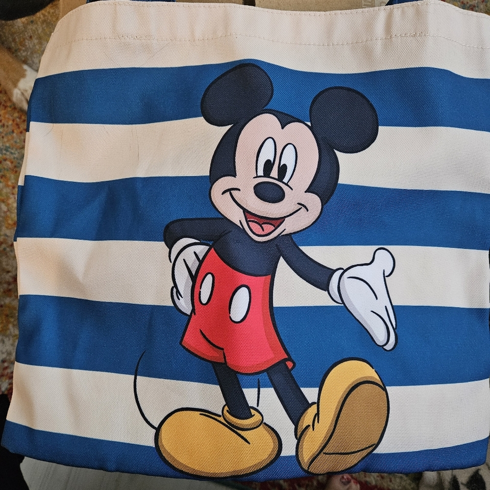 Mickey Mouse Blue And White Striped Tote Bag For Bag Charms